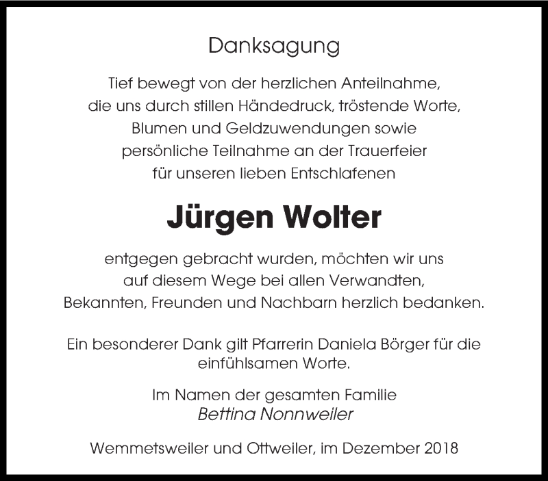  Traueranzeige für Jürgen Wolter vom 15.12.2018 aus saarbruecker_zeitung