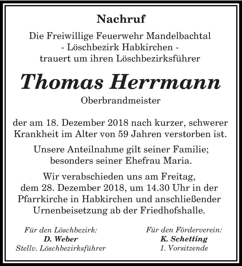  Traueranzeige für Thomas Herrmann vom 22.12.2018 aus saarbruecker_zeitung