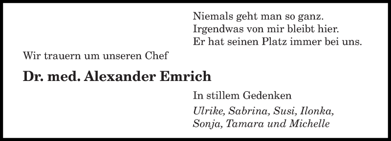  Traueranzeige für Alexander Emrich vom 03.02.2018 aus saarbruecker_zeitung