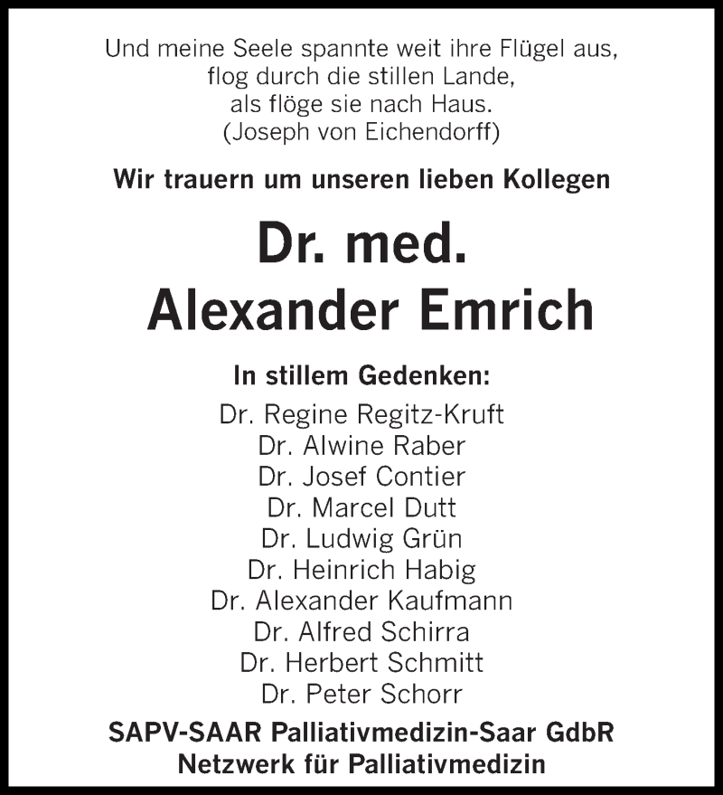  Traueranzeige für Alexander Emrich vom 08.02.2018 aus saarbruecker_zeitung