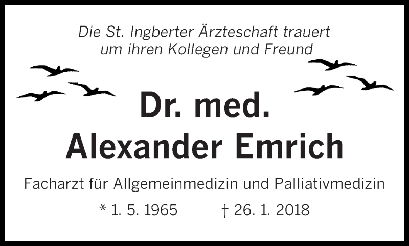  Traueranzeige für Alexander Emrich vom 17.02.2018 aus saarbruecker_zeitung