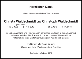 Traueranzeige von Christa und Christoph Waldschmidt von saarbruecker_zeitung