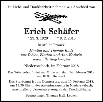 Traueranzeige von Erich Schäfer von saarbruecker_zeitung