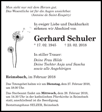 Traueranzeige von Gerhard Schuler von saarbruecker_zeitung