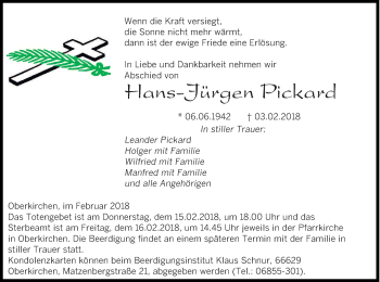 Traueranzeige von Hans-Jürgen Pickard von saarbruecker_zeitung