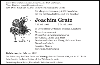 Traueranzeige von Joachim Gratz von saarbruecker_zeitung