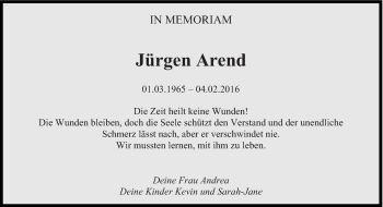 Traueranzeige von Jürgen Arend von saarbruecker_zeitung