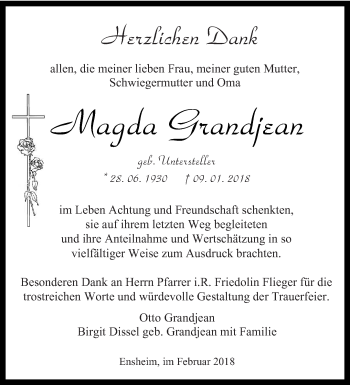 Traueranzeige von Magda Grandjean von saarbruecker_zeitung