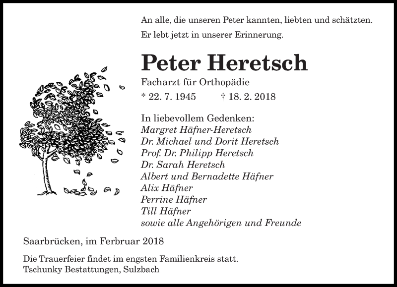  Traueranzeige für Peter Heretsch vom 24.02.2018 aus saarbruecker_zeitung