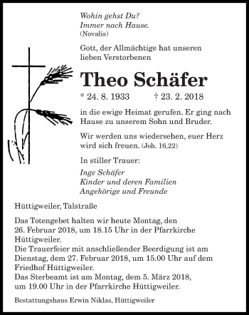 Traueranzeige von Theo Schäfer von saarbruecker_zeitung