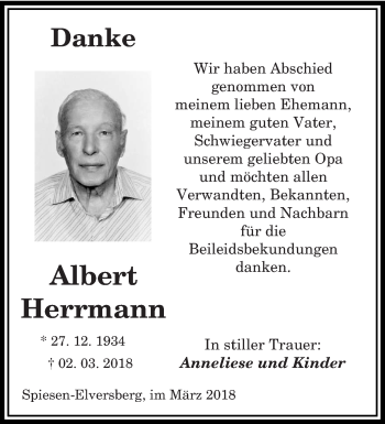 Traueranzeige von Albert Herrmann von saarbruecker_zeitung