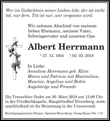Traueranzeige von Albert Herrmann von saarbruecker_zeitung