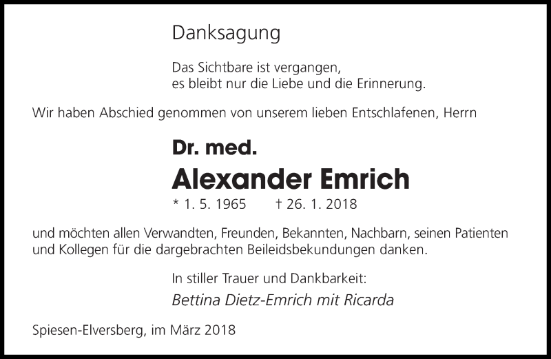  Traueranzeige für Alexander Emrich vom 10.03.2018 aus saarbruecker_zeitung