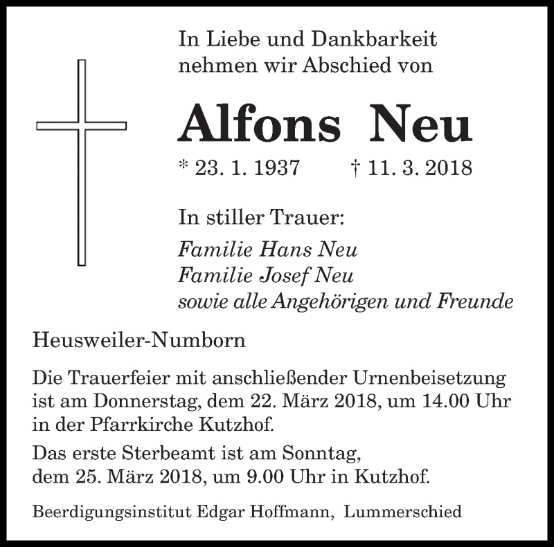  Traueranzeige für Alfons Neu vom 19.03.2018 aus saarbruecker_zeitung