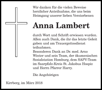 Traueranzeige von Anna Lambert von saarbruecker_zeitung