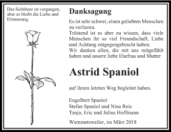 Traueranzeige von Astrid Spaniol von saarbruecker_zeitung