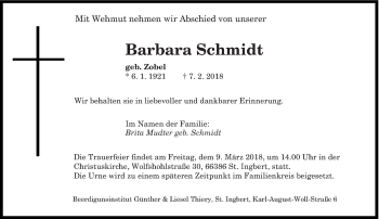 Traueranzeige von Barbara Schmidt von saarbruecker_zeitung
