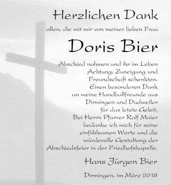 Traueranzeige von Doris Bier von saarbruecker_zeitung