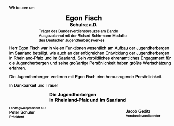 Traueranzeige von Egon Fisch von saarbruecker_zeitung