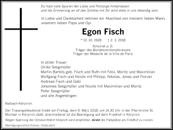 Traueranzeige von Egon Fisch von saarbruecker_zeitung