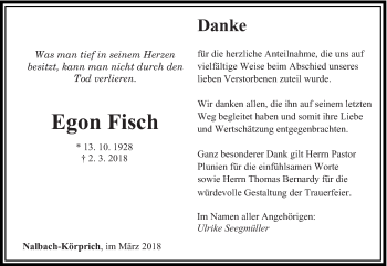 Traueranzeige von Egon Fisch von saarbruecker_zeitung