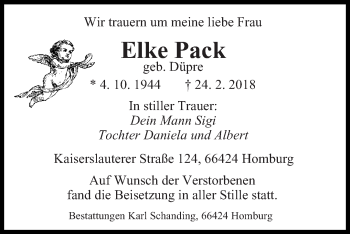 Traueranzeige von Elke Pack von saarbruecker_zeitung