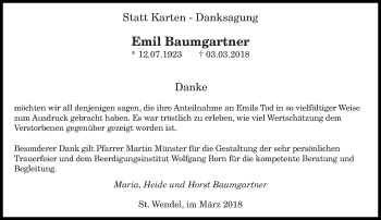 Traueranzeige von Emil Baumgartner von saarbruecker_zeitung