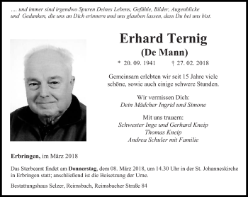 Traueranzeige von Erhard Ternig von saarbruecker_zeitung