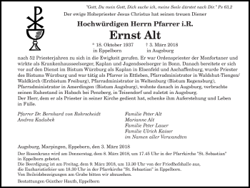 Traueranzeige von Ernst Alt von saarbruecker_zeitung