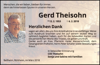 Traueranzeige von Gerd Theison von saarbruecker_zeitung