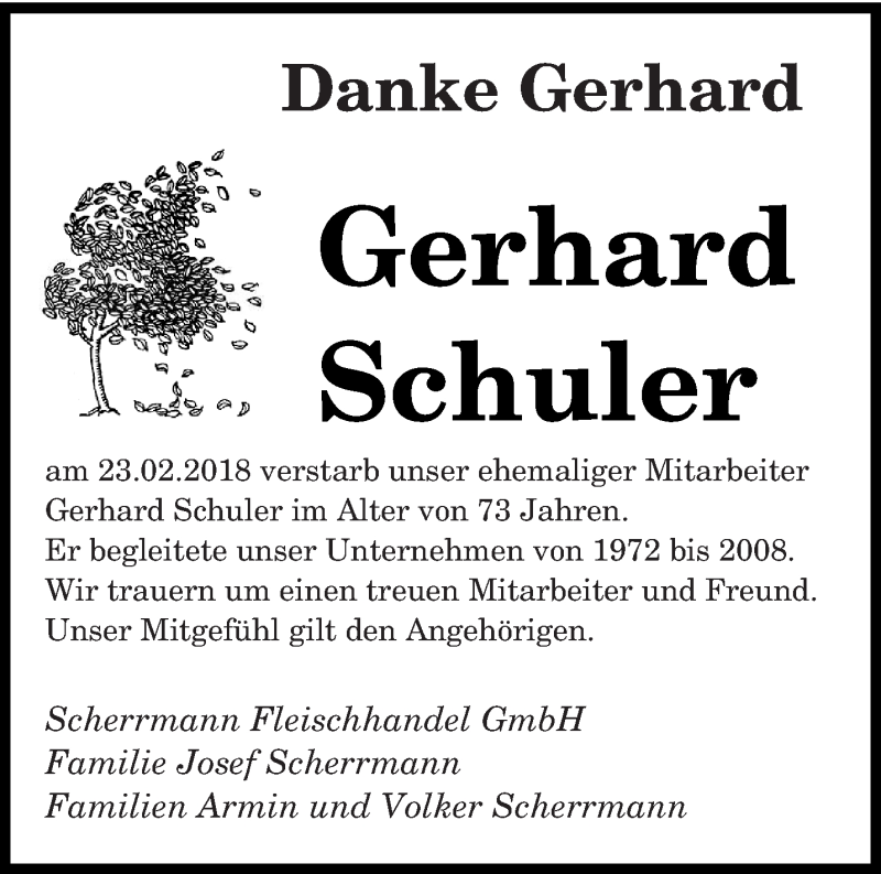  Traueranzeige für Gerhard Schuler vom 28.02.2018 aus saarbruecker_zeitung