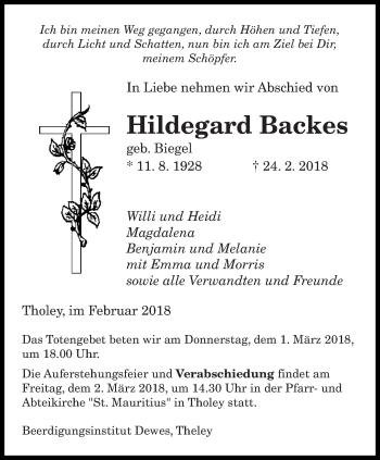 Traueranzeige von Hildegard Backes von saarbruecker_zeitung