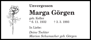 Traueranzeige von Marga Görgen von saarbruecker_zeitung