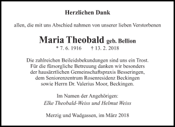 Traueranzeige von Maria Theobald von saarbruecker_zeitung