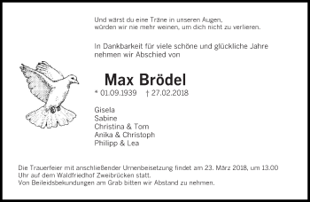 Traueranzeige von Max Brödel von saarbruecker_zeitung
