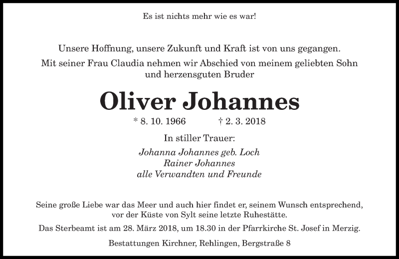  Traueranzeige für Oliver Johannes vom 10.03.2018 aus saarbruecker_zeitung