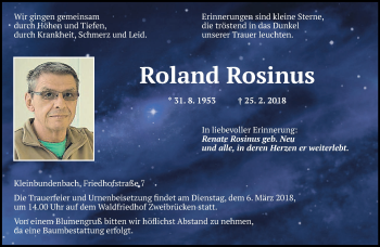Traueranzeige von Roland Rosinus von saarbruecker_zeitung
