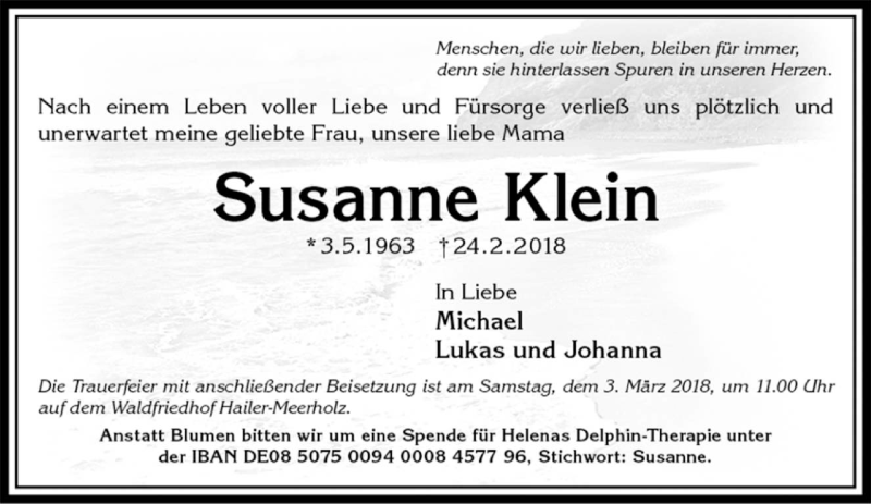  Traueranzeige für Susanne Klein vom 01.03.2018 aus saarbruecker_zeitung