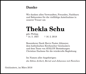 Traueranzeige von Thekla Schu von saarbruecker_zeitung