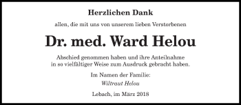 Traueranzeige von Ward Helou von saarbruecker_zeitung