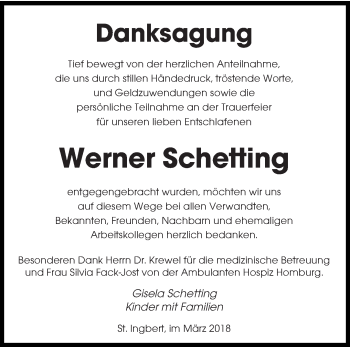 Traueranzeige von Werner Schetting von saarbruecker_zeitung