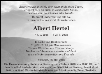 Traueranzeige von Albert Hertel von saarbruecker_zeitung