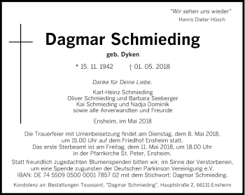 Traueranzeige von Dagmar Schmieding von saarbruecker_zeitung