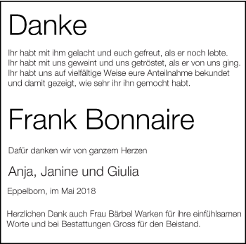 Traueranzeige von Frank Bonnaire von saarbruecker_zeitung