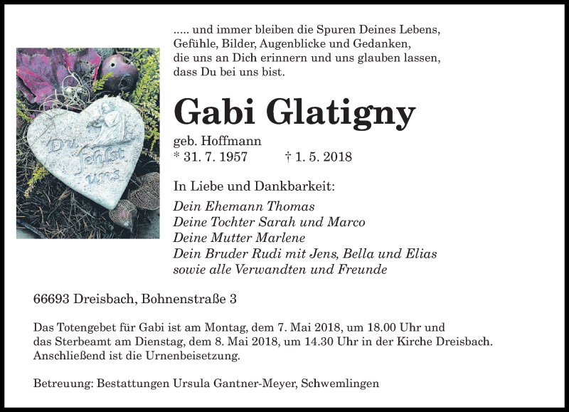  Traueranzeige für Gabi Glatigny vom 03.05.2018 aus saarbruecker_zeitung