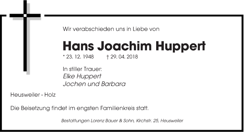  Traueranzeige für Hans Joachim Huppert vom 08.05.2018 aus saarbruecker_zeitung