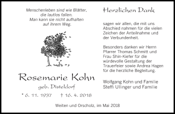 Traueranzeige von Rosemarie Kohn von saarbruecker_zeitung