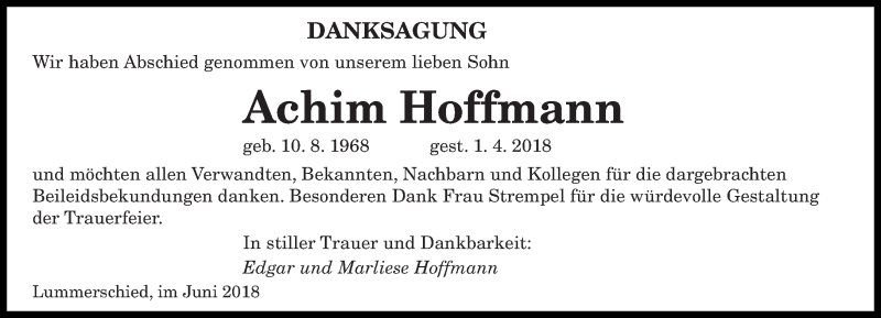  Traueranzeige für Achim Hoffmann vom 06.06.2018 aus saarbruecker_zeitung