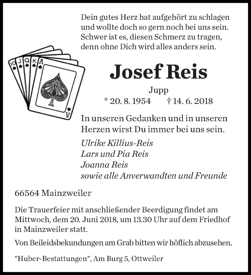  Traueranzeige für Josef Reis vom 19.06.2018 aus saarbruecker_zeitung