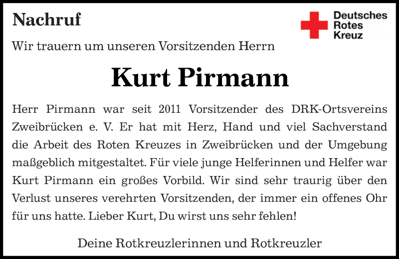  Traueranzeige für Kurt Pirmann vom 29.06.2018 aus saarbruecker_zeitung